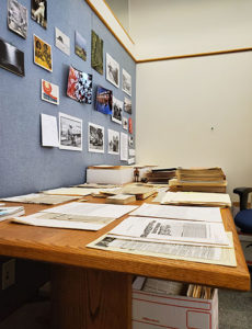 desk with papers on it